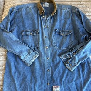 Denim Button-Up Shirt with Corduroy Collar